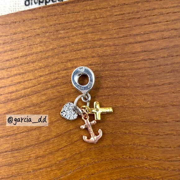 Triple-tone Cross, Heart, & Anchor Dangle Charm - Picture 4 of 5